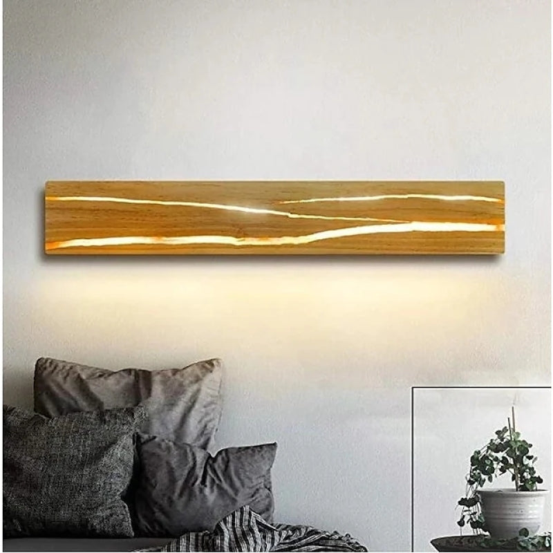 Applique murale LED en bois craquelé rotative pour salon