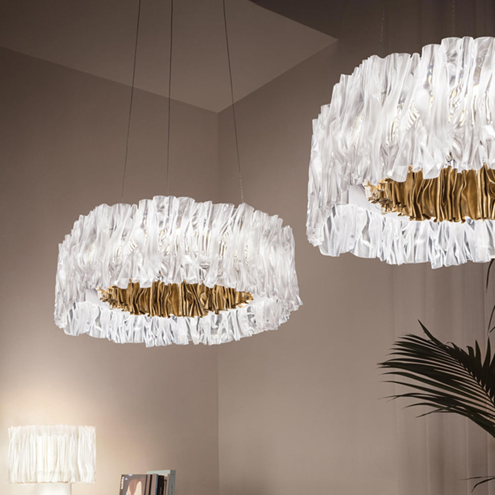 Elegante cirkelvormige geplooide hanglamp in roestvrij staal