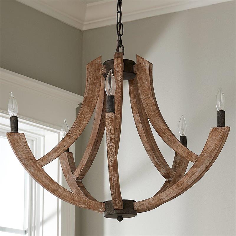Lampe suspension lanterne vintage en métal et bois à quatre têtes