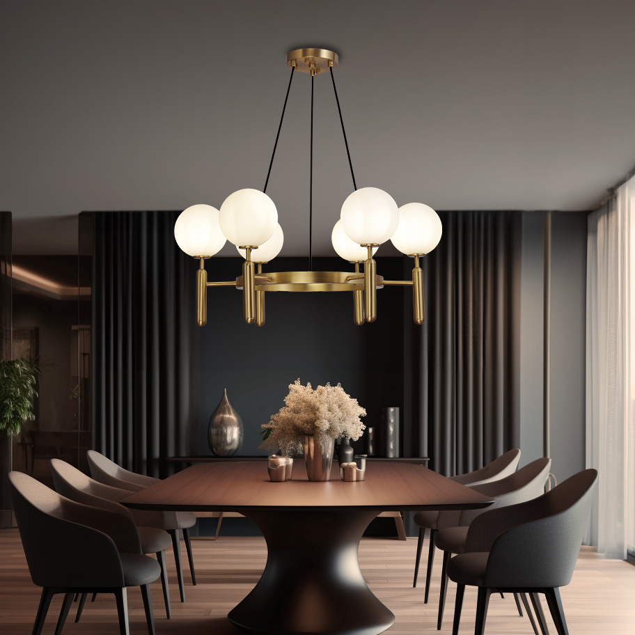 Goldene weiße Glas-Metall-Pendelleuchte mit zeitlosem Charme