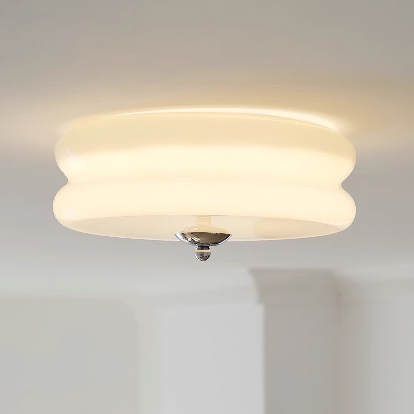 Lumière de plafond minimaliste à deux couches en verre dépoli à montage affleurant