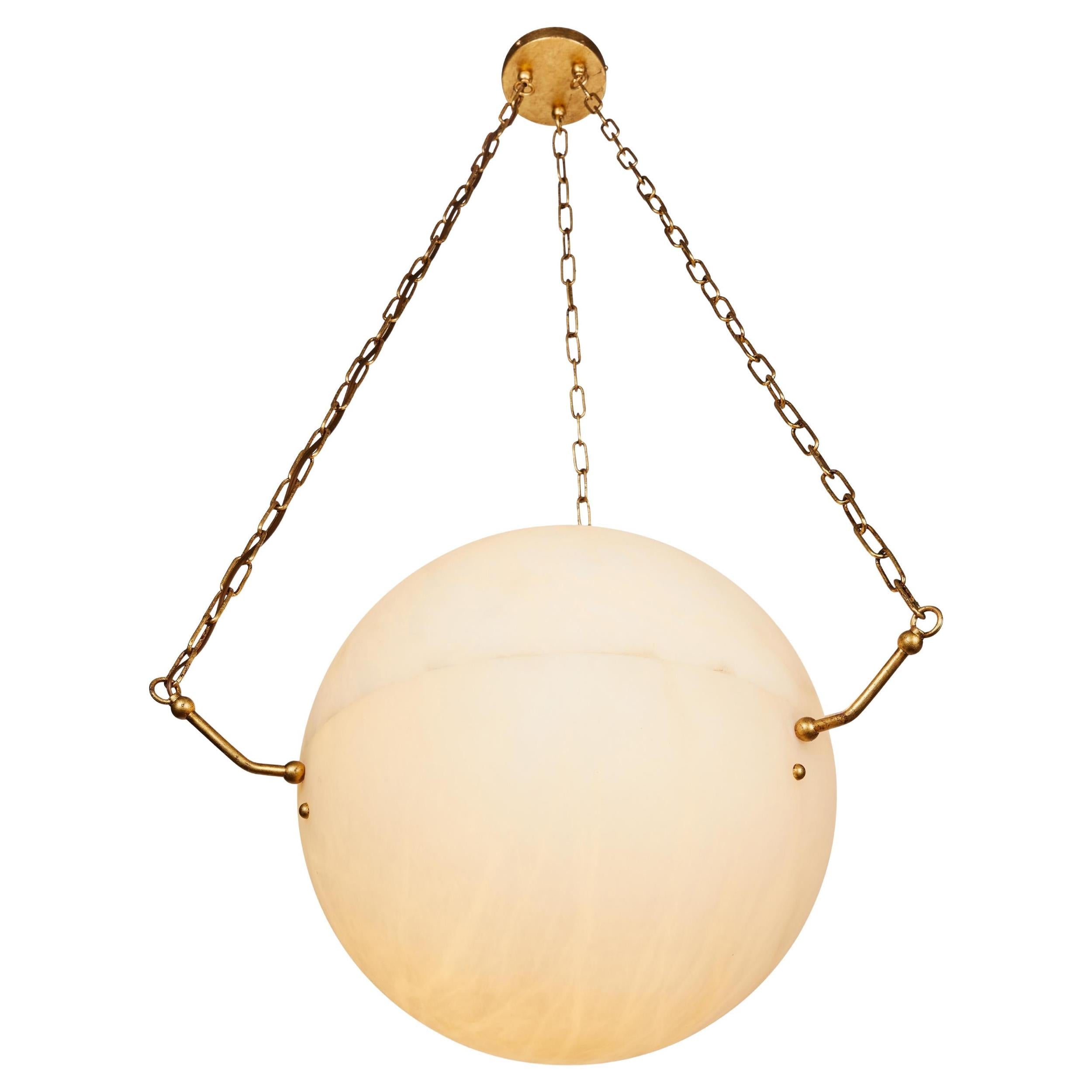 Lustre suspendu minimaliste en albâtre avec finition cuivre