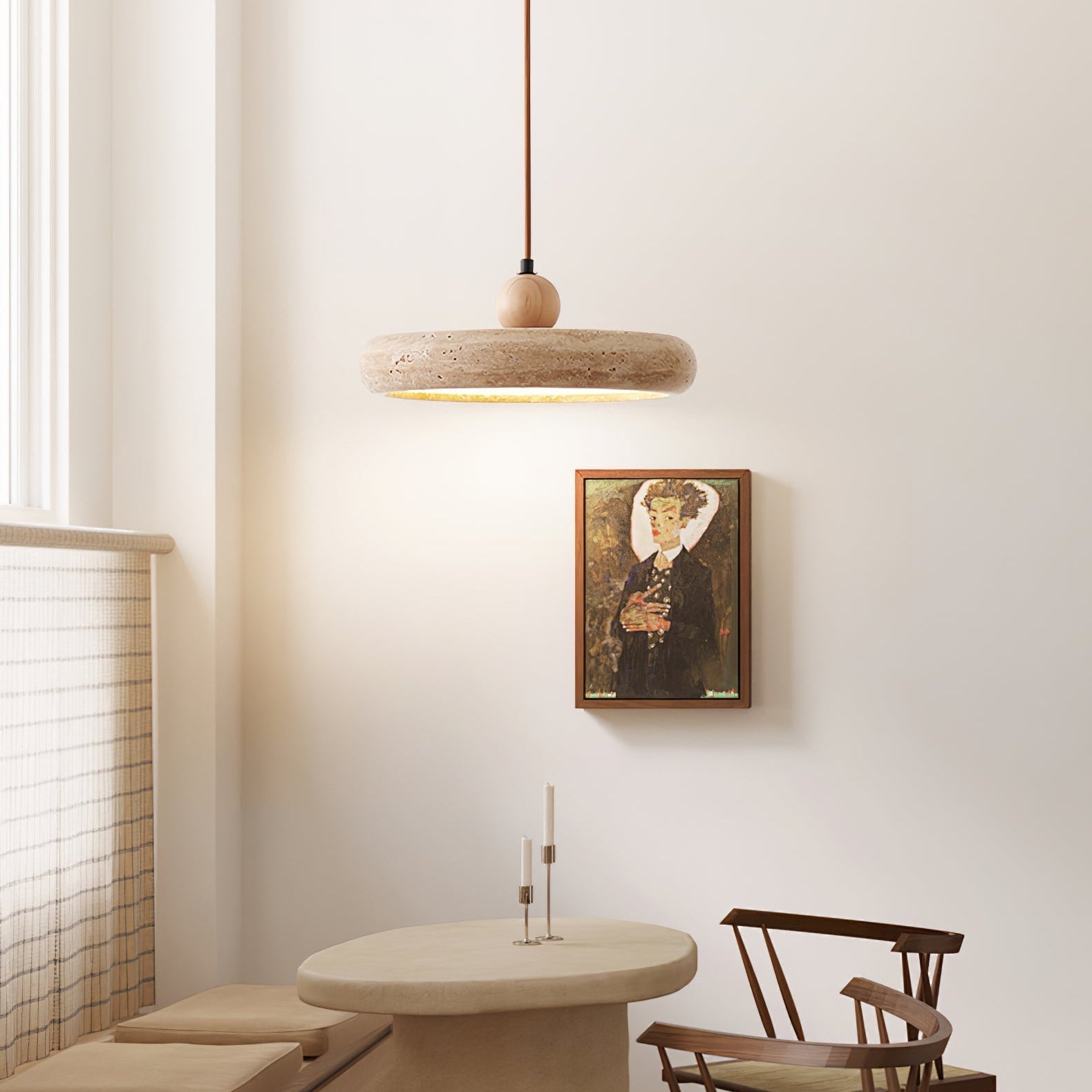 Suspension en travertin avec LED d'ambiance chaude