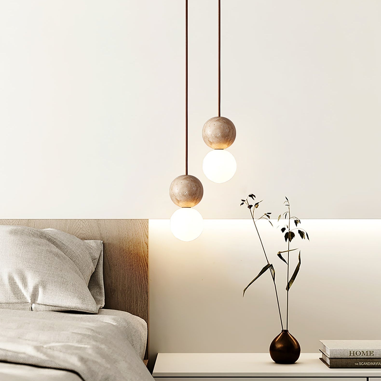 Suspension de plafond en travertin avec lumière chaude