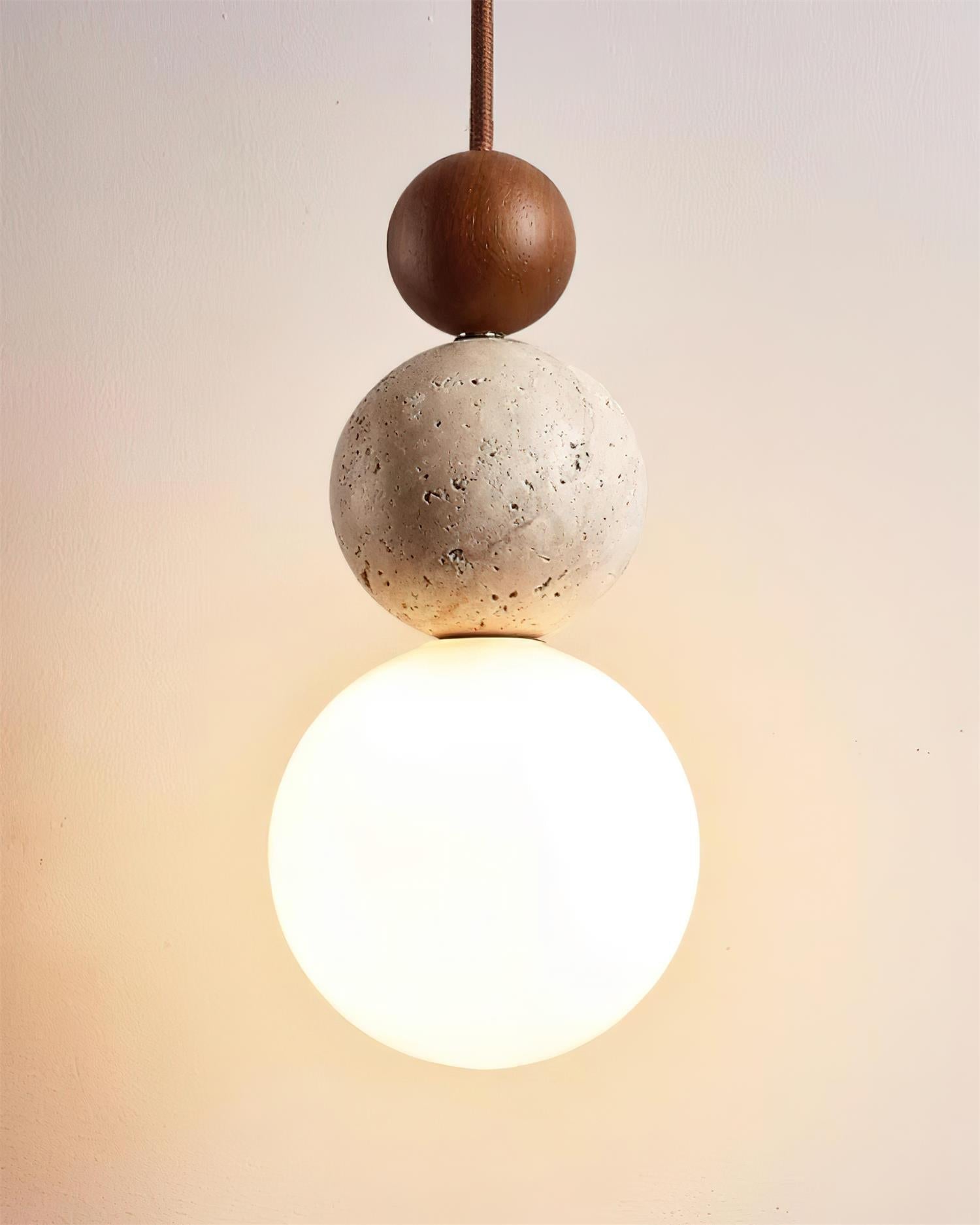 Lampe suspendue boule en travertin dimmable