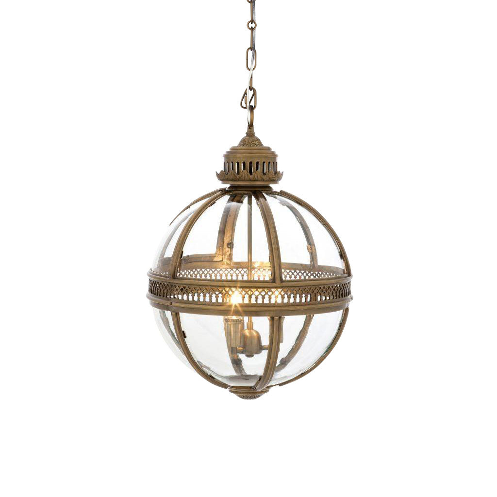 Suspension vintage globe en verre avec cadre couleur rouille