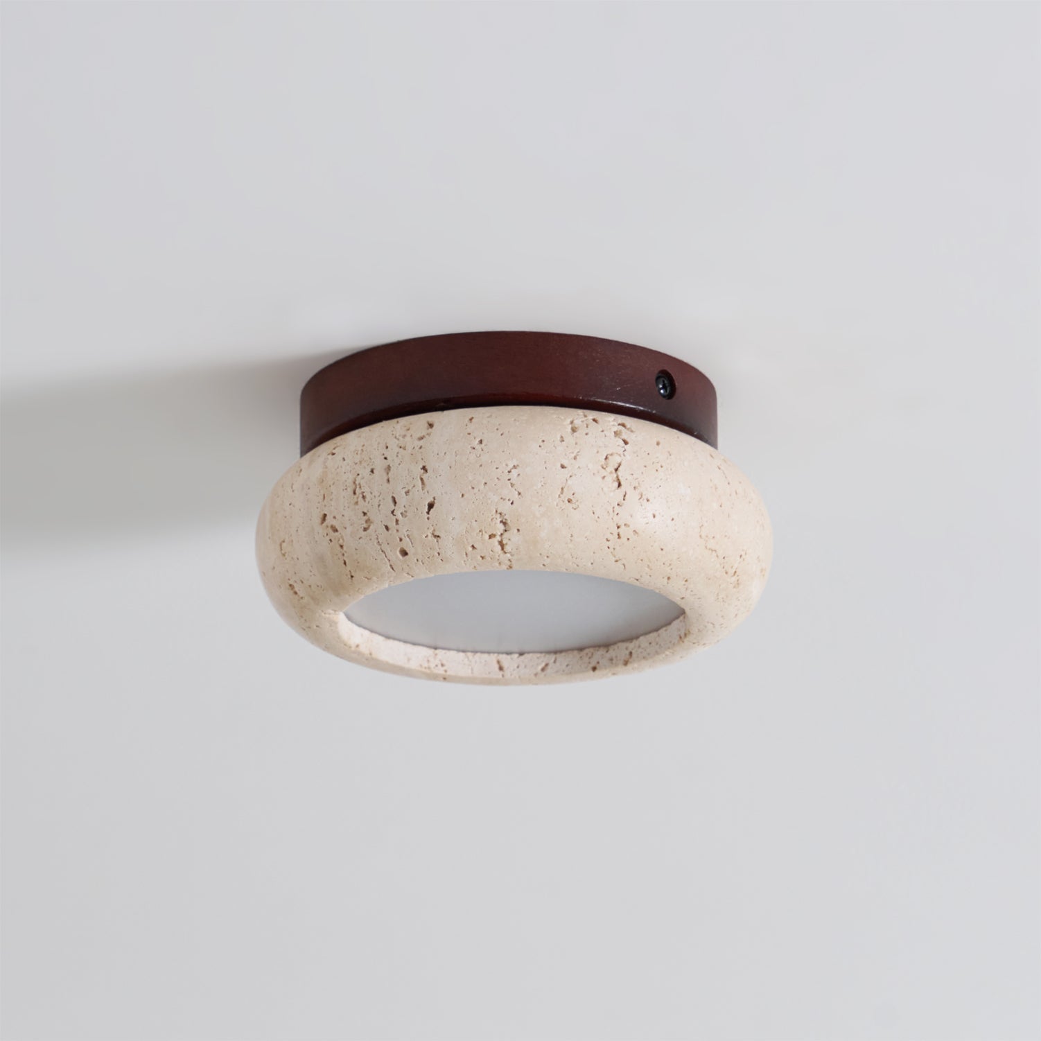 Plafonnier Anneau en Travertin avec Accent en Bois