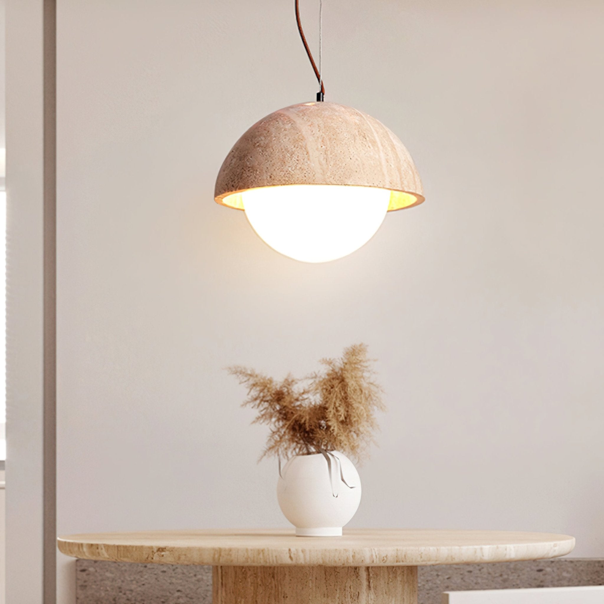 Koepel Gele Travertijn Hanglamp Met Warme Gloed
