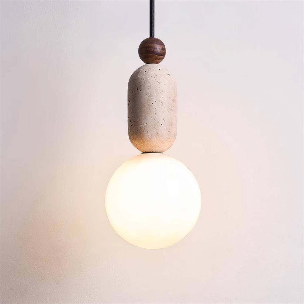 Lampe suspendue en verre et travertin pour lumière d'ambiance