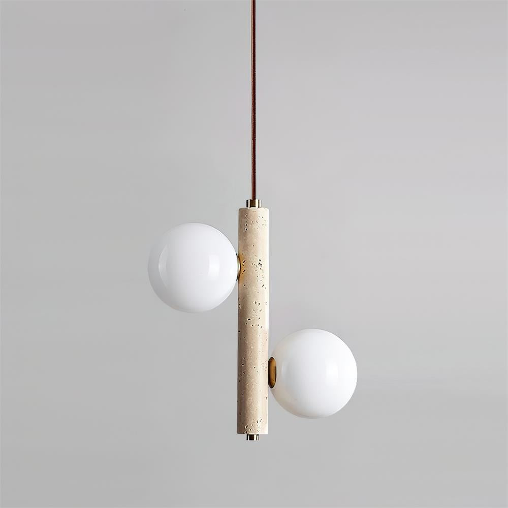 Lampe suspendue verticale en verre travertin avec lueur chaude