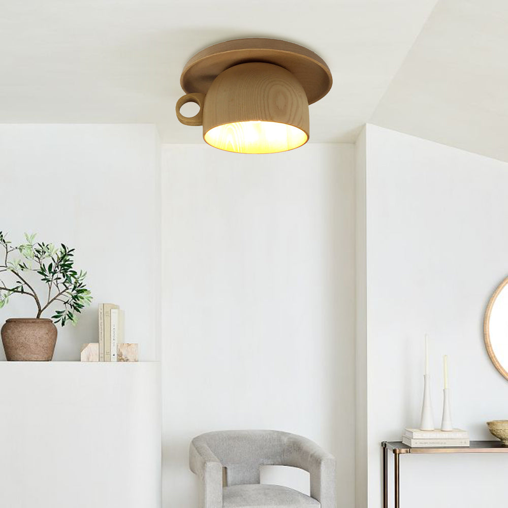 Zeitgenössische Holz-Tassen-Deckenleuchte zum Aufsetzen für Schlafzimmer