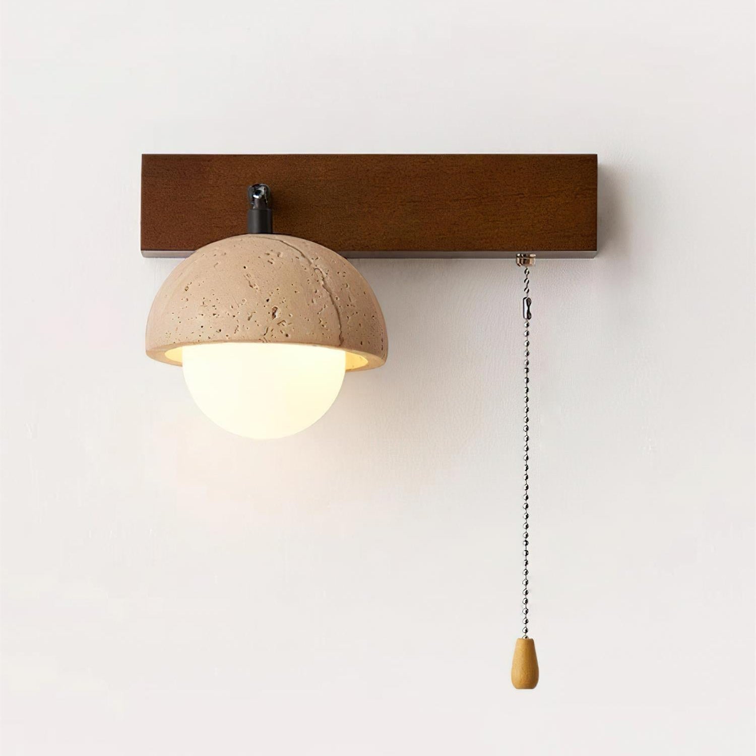 Applique murale en travertin dimmable avec cadre en bois et verre