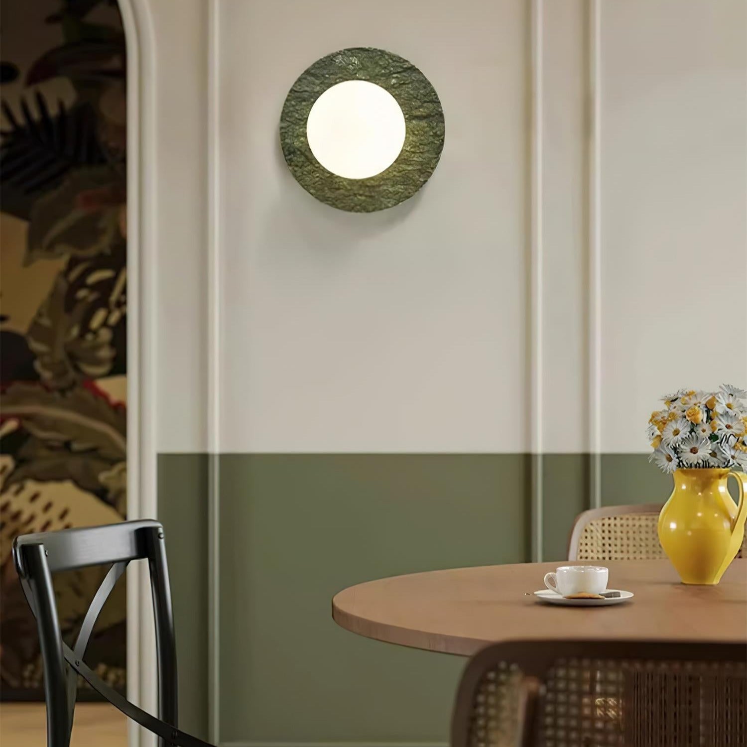 Applique murale globe en marbre vert avec verre dépoli