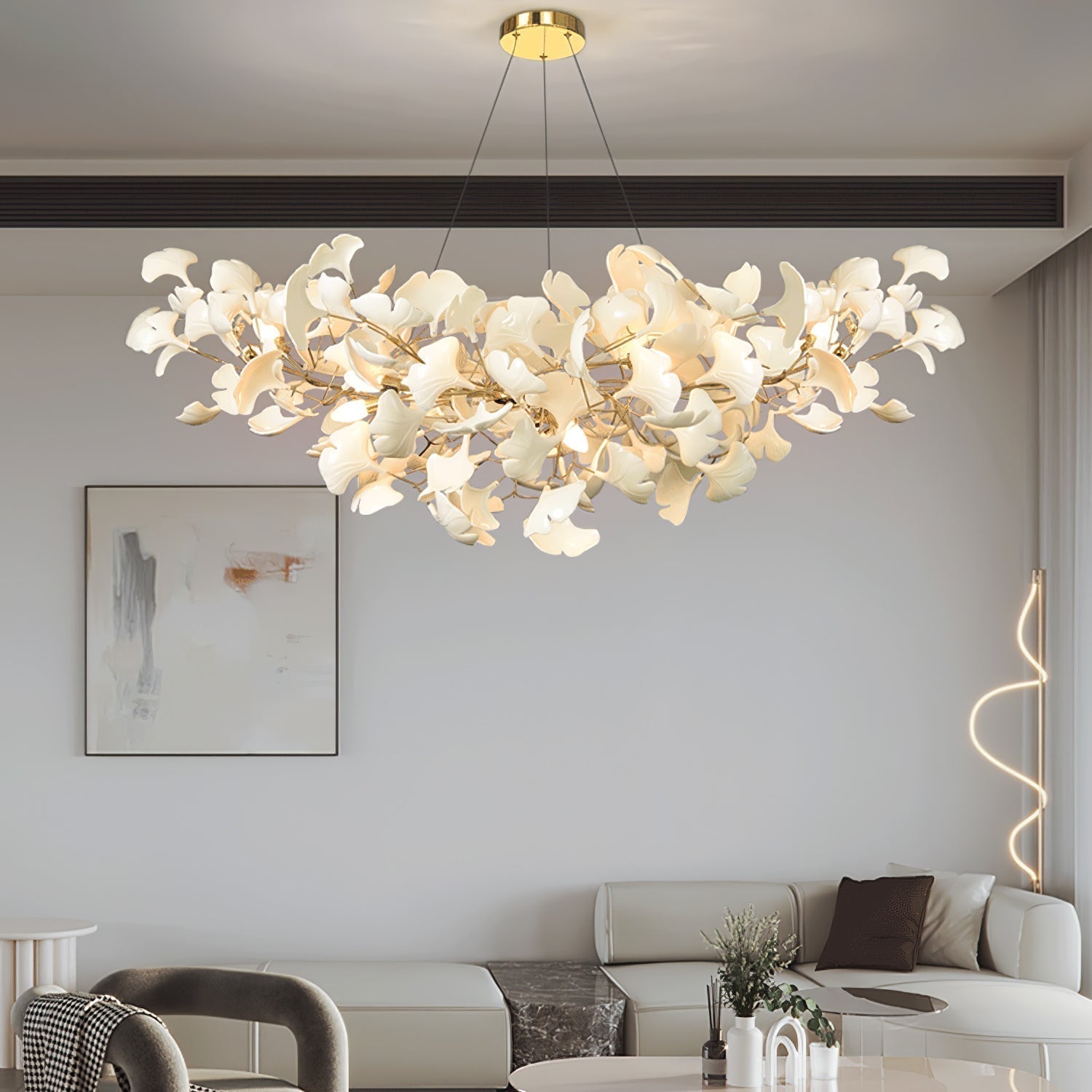 Lustre céramique en U pour salon avec métal doré et nickelé