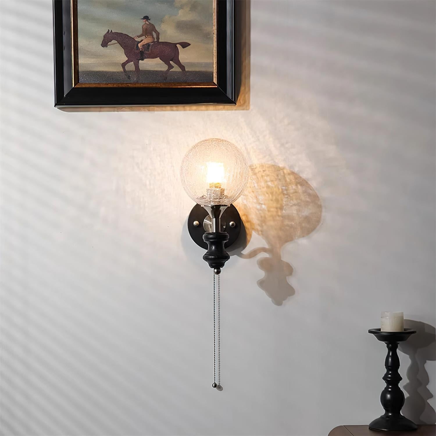 Applique murale vintage en verre dépoli avec corps en bois, câblée et dimmable