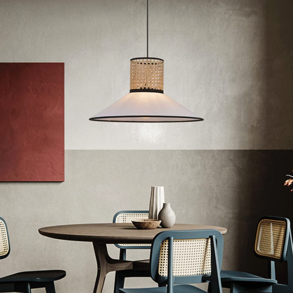Lustre moderne en rotin et tissu blanc