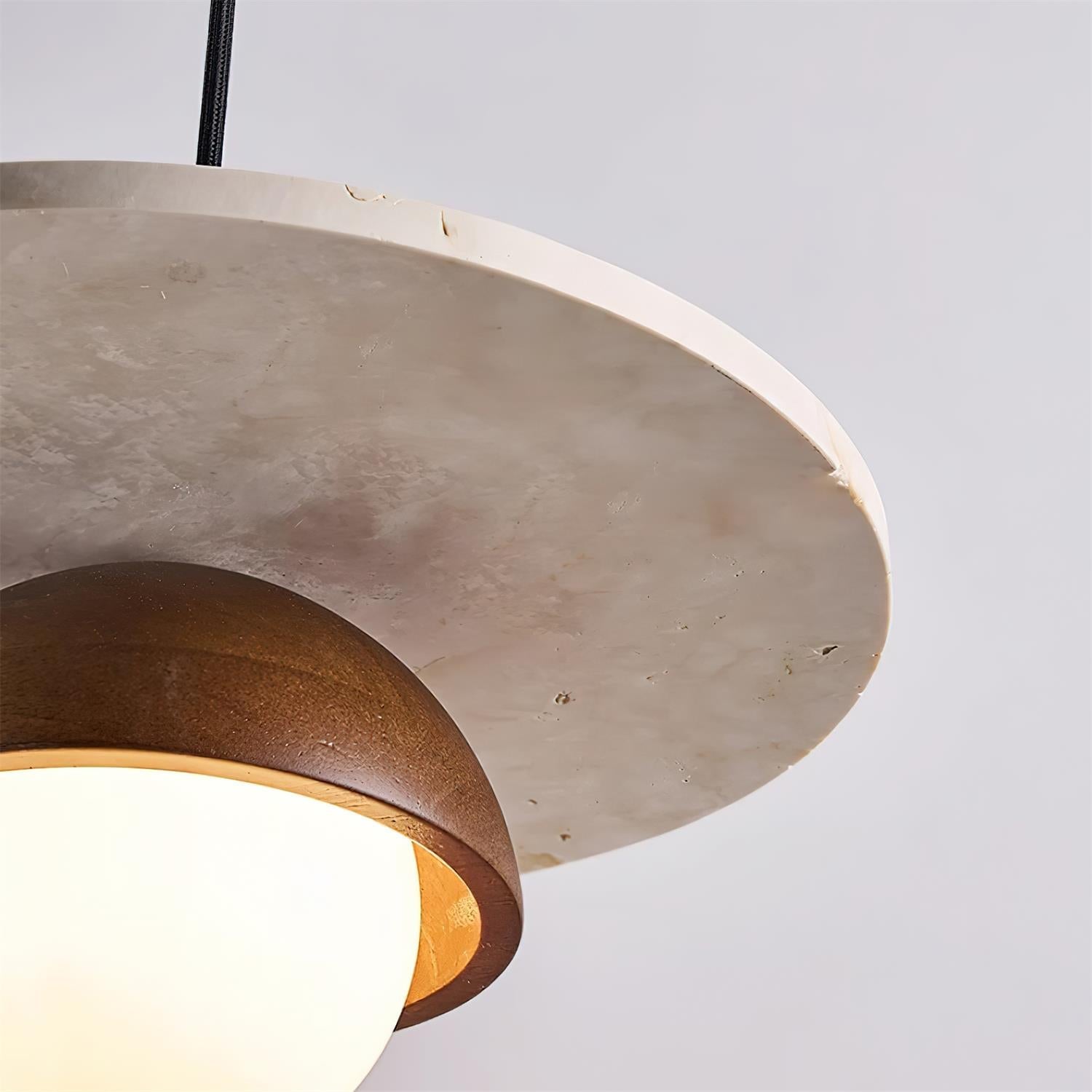 Suspension Globe en Verre avec Accents en Bois de Travertin