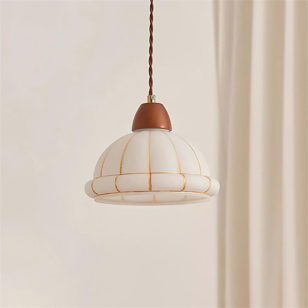 Lampe suspension minimaliste dôme en verre avec accent en bois de noyer