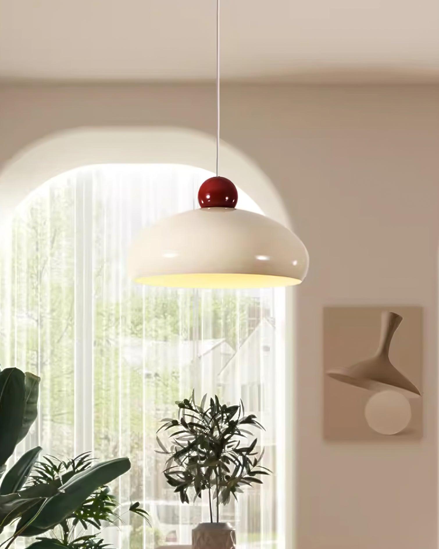 Lustre dôme élégant en blanc et rouge