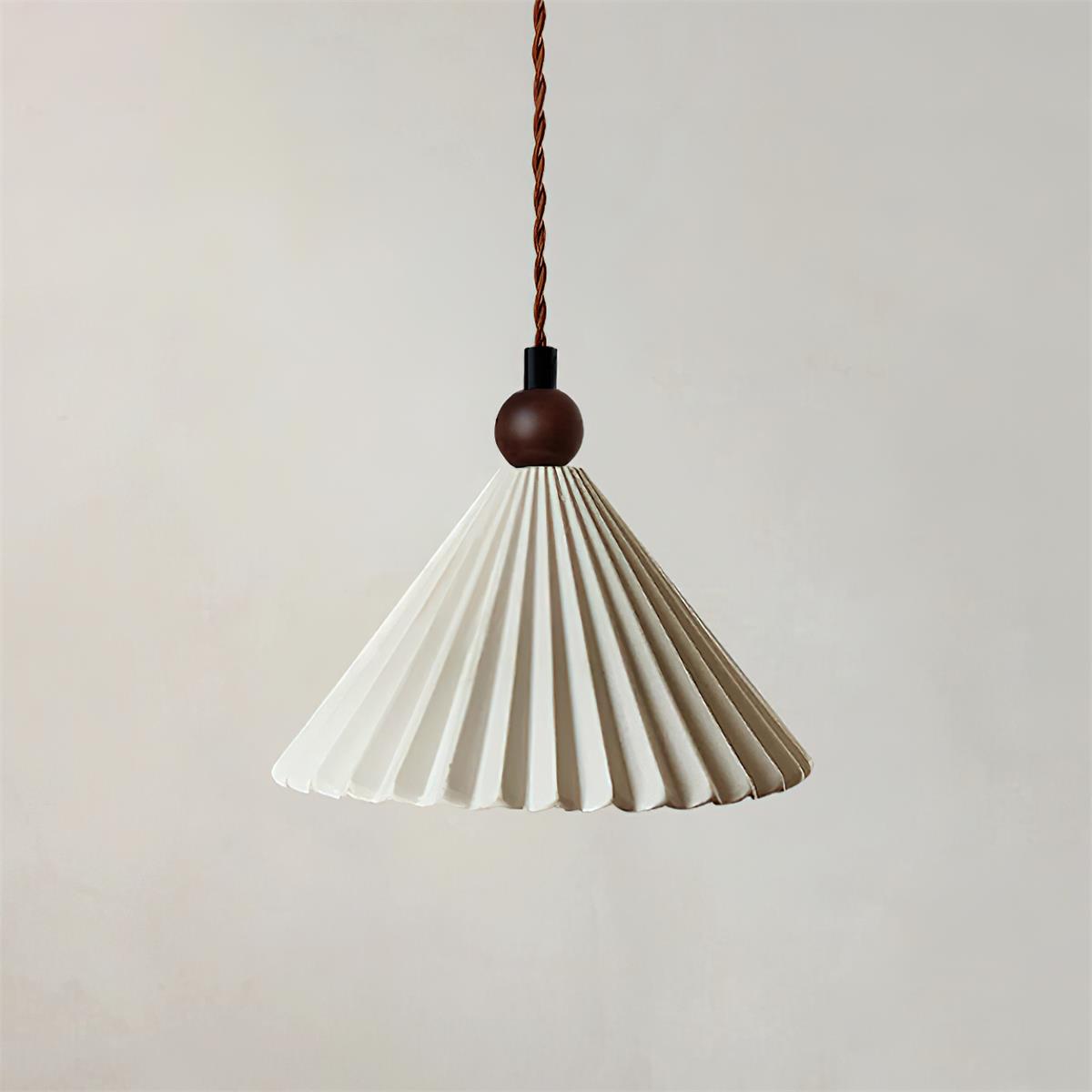 Suspension en céramique plissée bleu sarcelle avec accent en bois