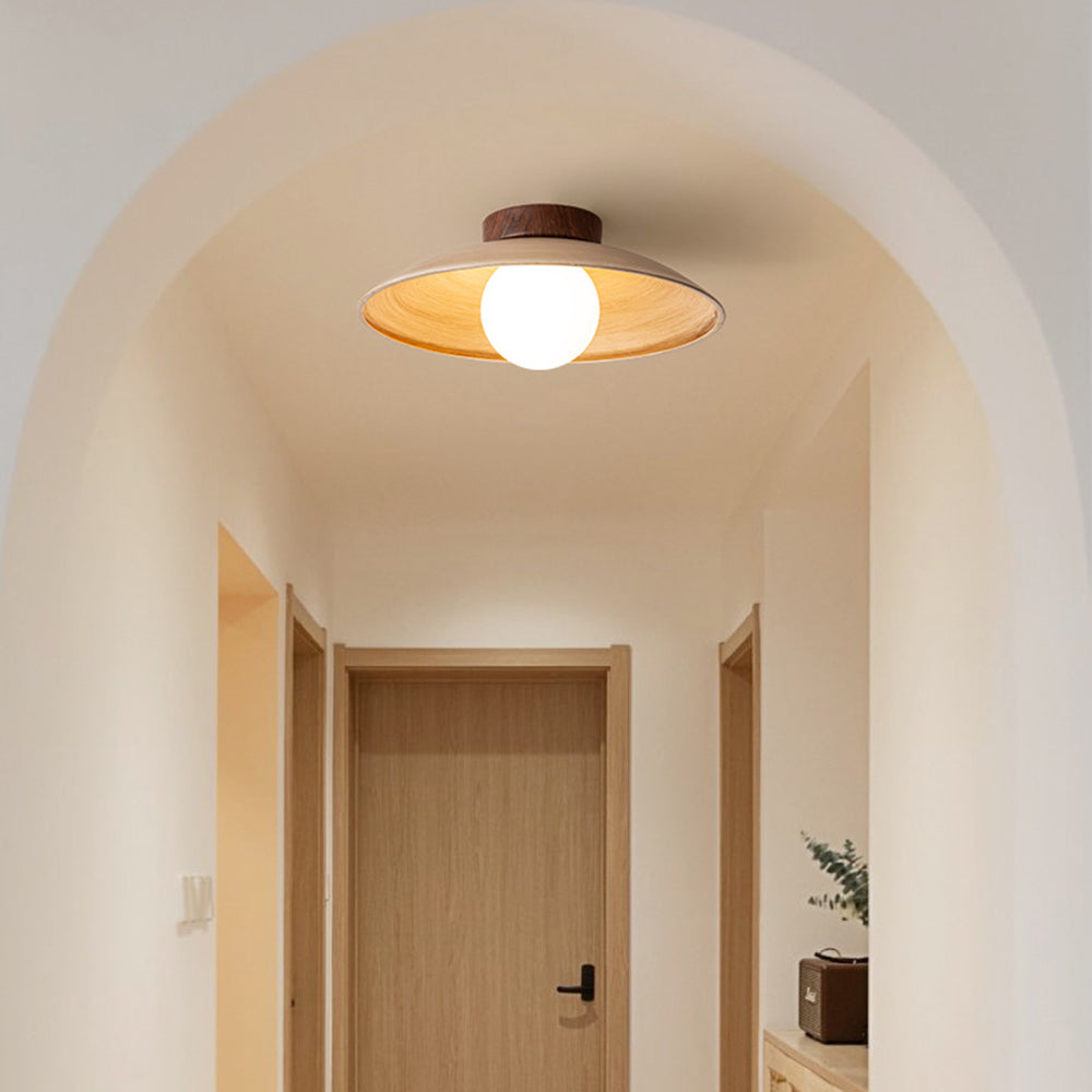 Plafonnier vintage dimmable en bois, métal et verre