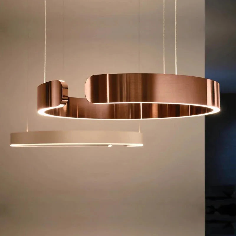 Lustre suspendu anneau LED géométrique de luxe pour une ambiance douce