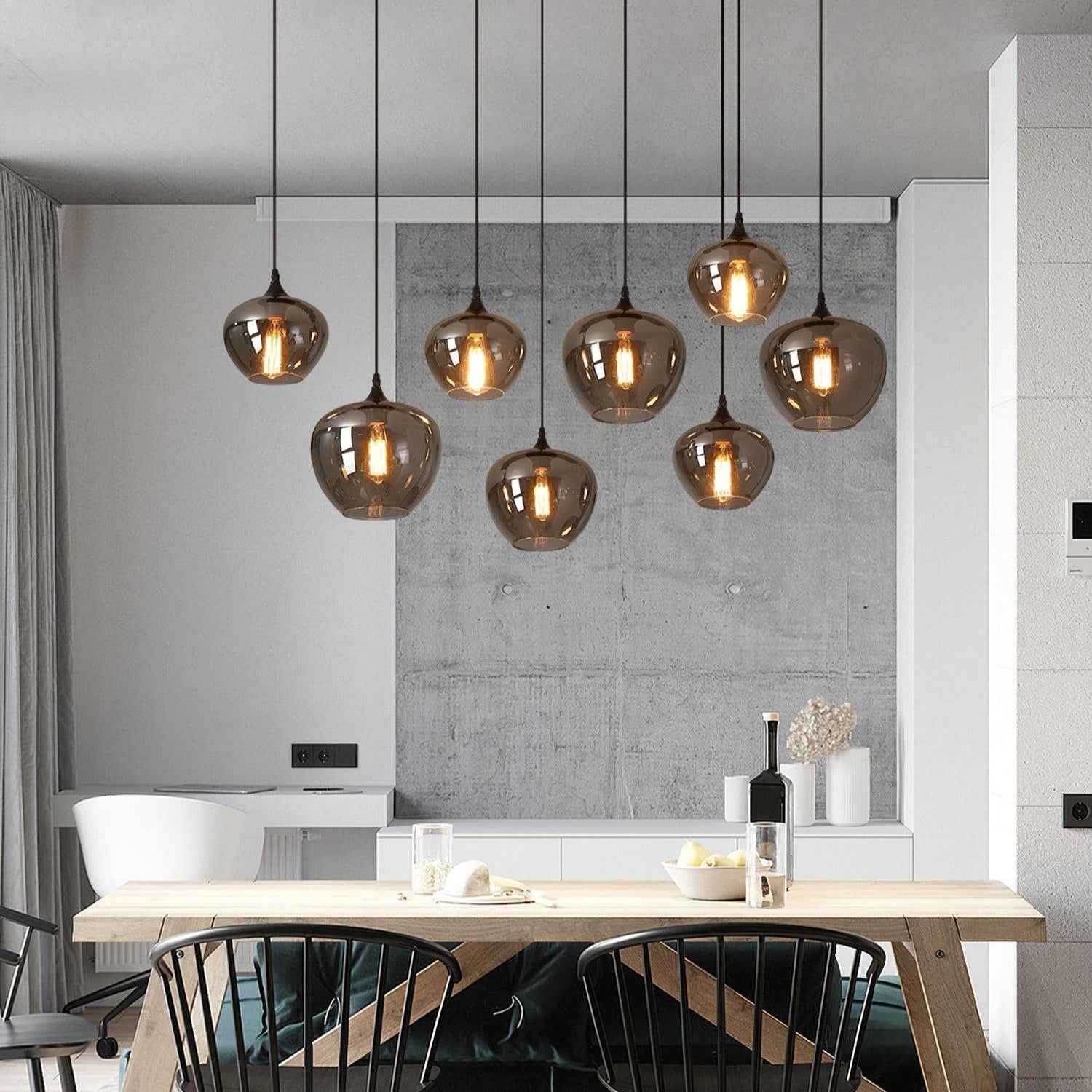 Suspension en verre minimaliste avec abat-jour gris fumé