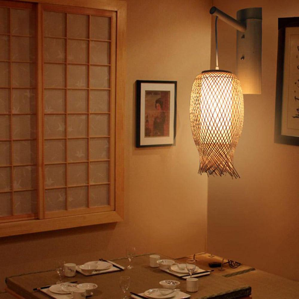 Applique murale LED en tissage de rotin avec accent acrylique, applique rustique pour couloir