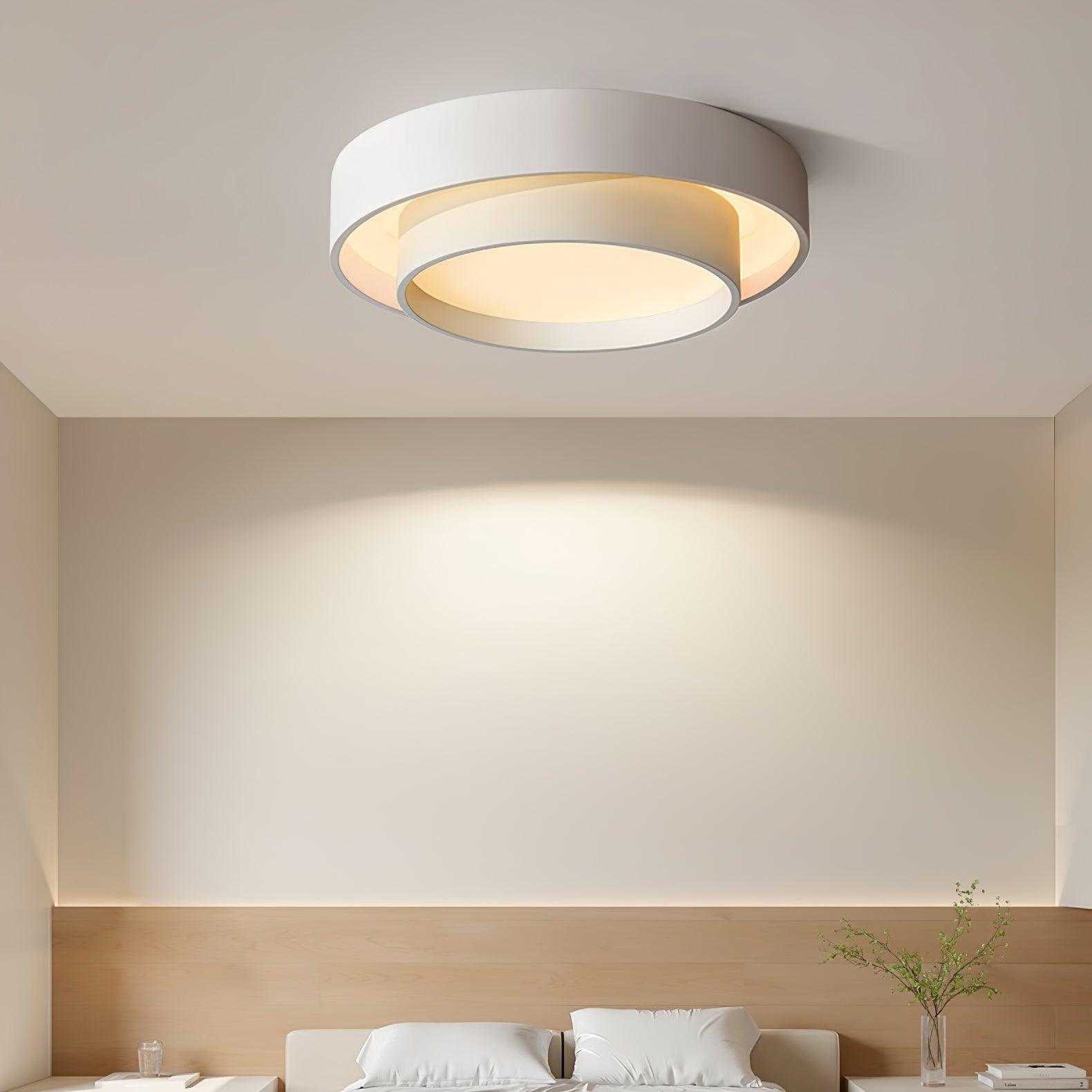 Lampe plafonnier double anneau minimaliste gris, blanc, noir