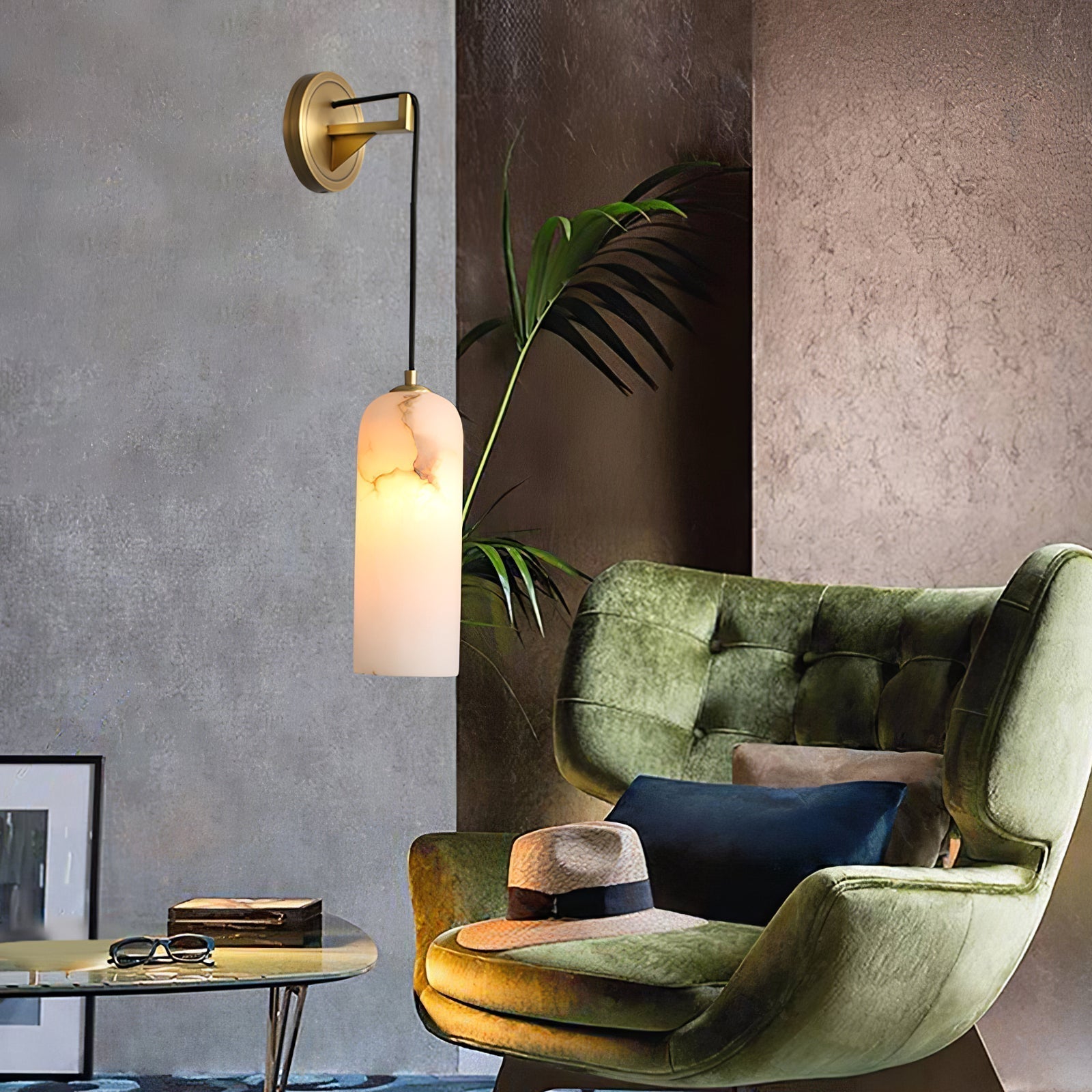 Alabaster Brass Pendant Wall Light With Gentle Glow