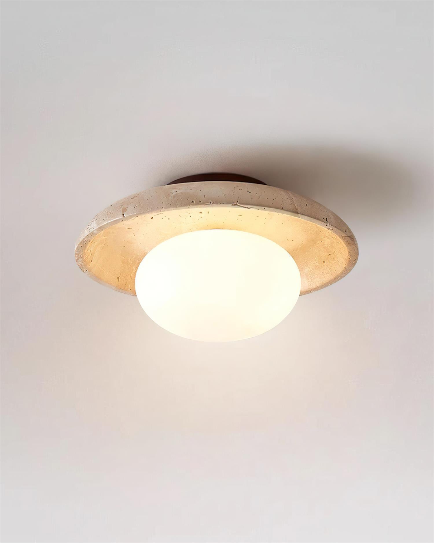 Plafonnier en travertin avec canopée en bois, douille G9, indice d’humidité