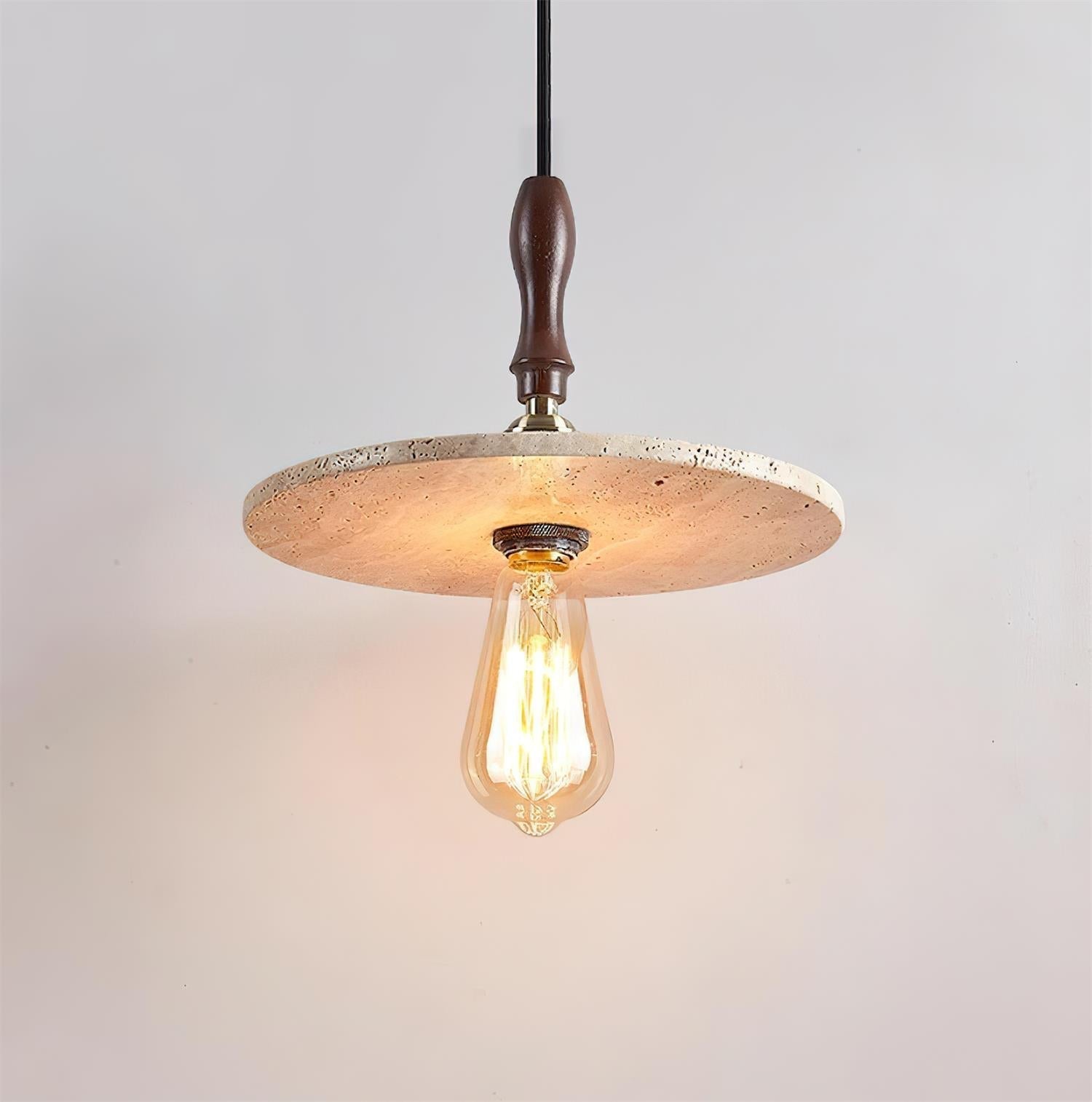 Suspension Orbit avec disque en travertin naturel et noyer
