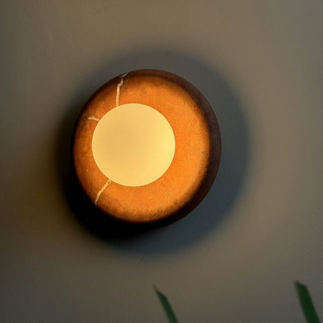 Elegant Round Marble Wall Sconce With Glass Shade