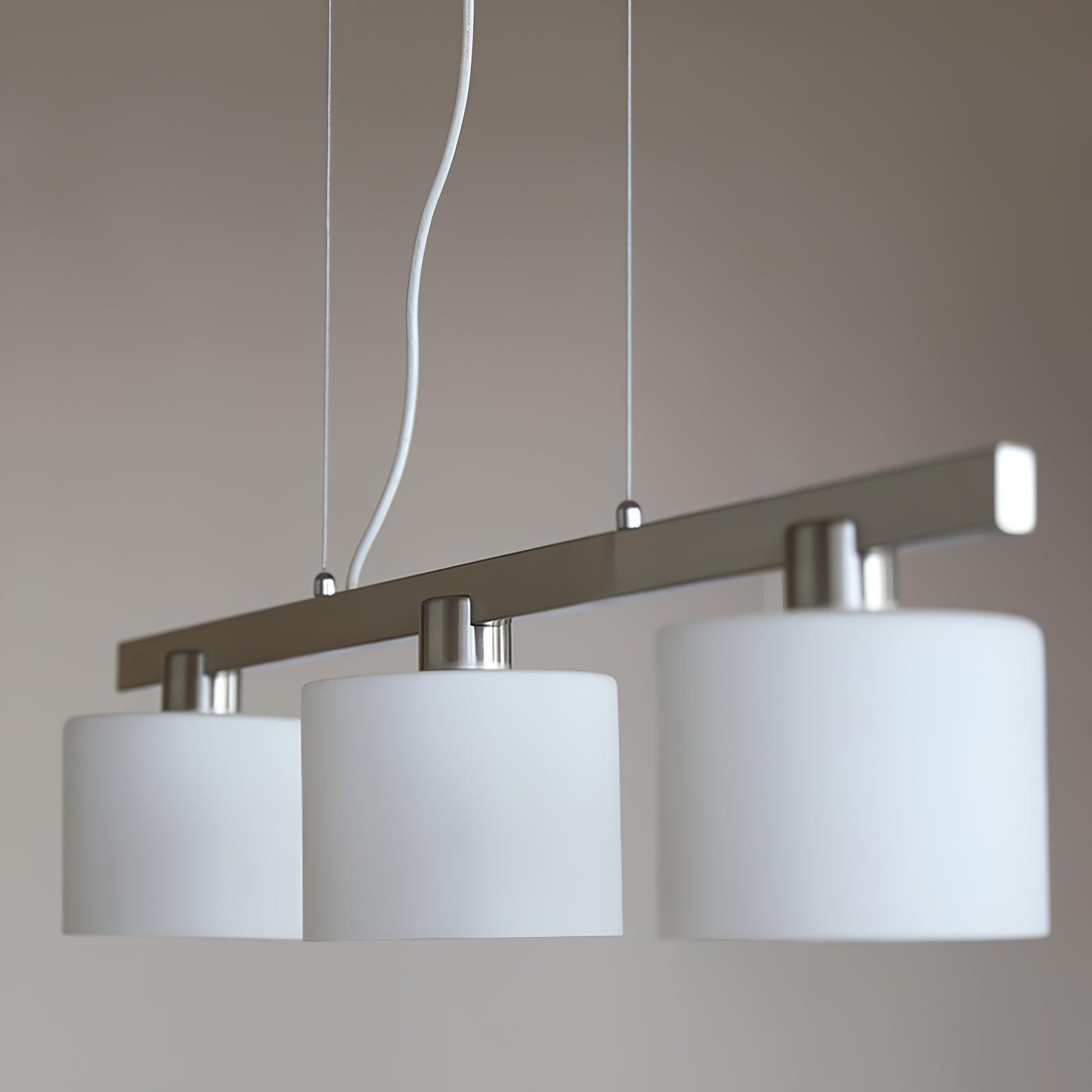 Lustre blanc à trois têtes en métal et verre
