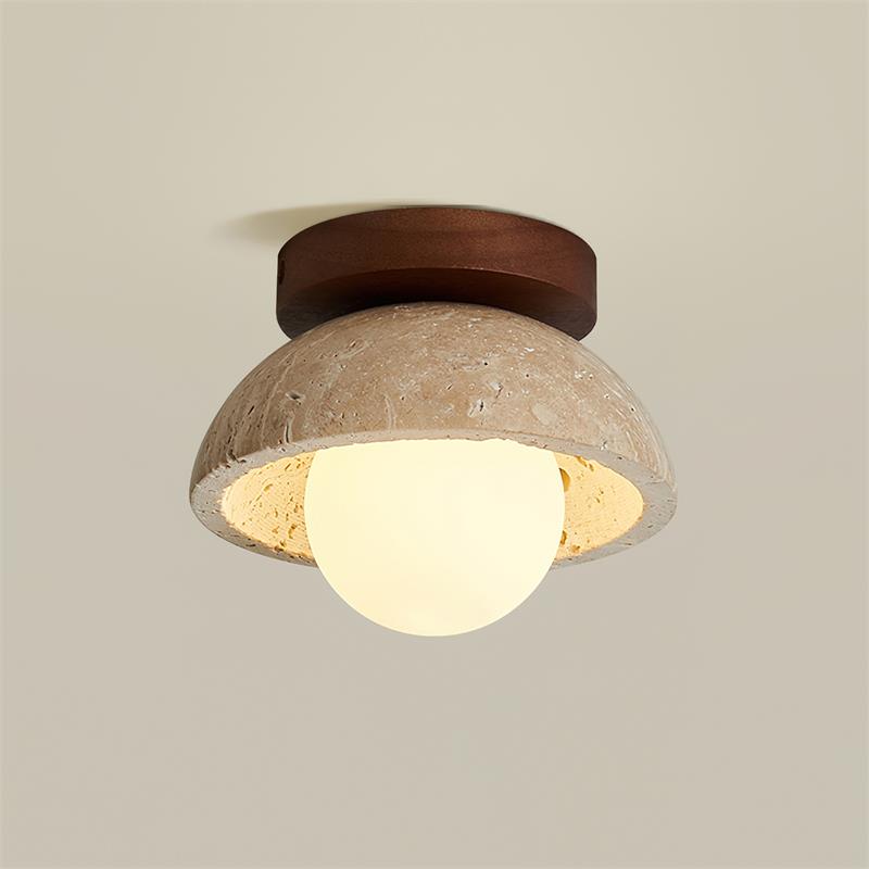 Plafonnier minimaliste en travertin avec lumière d’ambiance douce