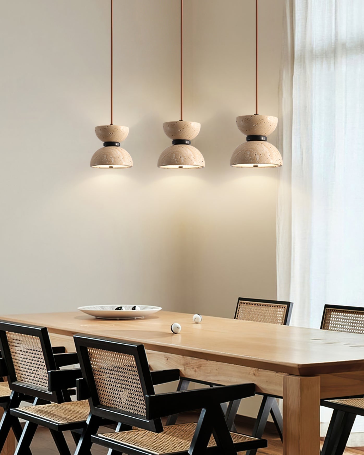 Lustre suspension sablier en travertin élégant à double dôme