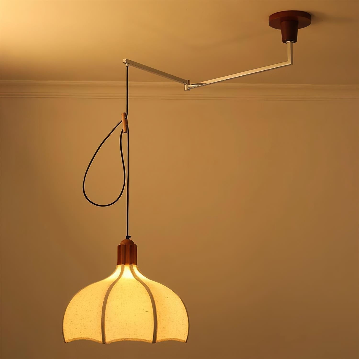 Walnut Fabric Pendant Light With Adjustable Height E26 E27