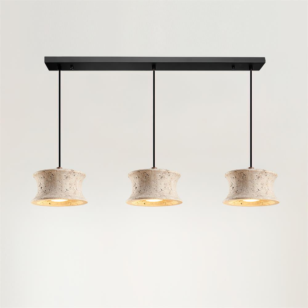 Lampe suspendue triple en travertin élégante avec éclairage dimmable