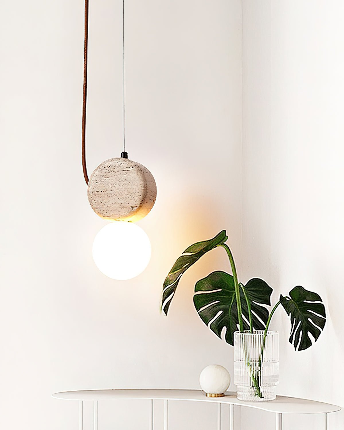 Dubbele Schijf Travertijn Hanglamp Met Warme Sfeergloed