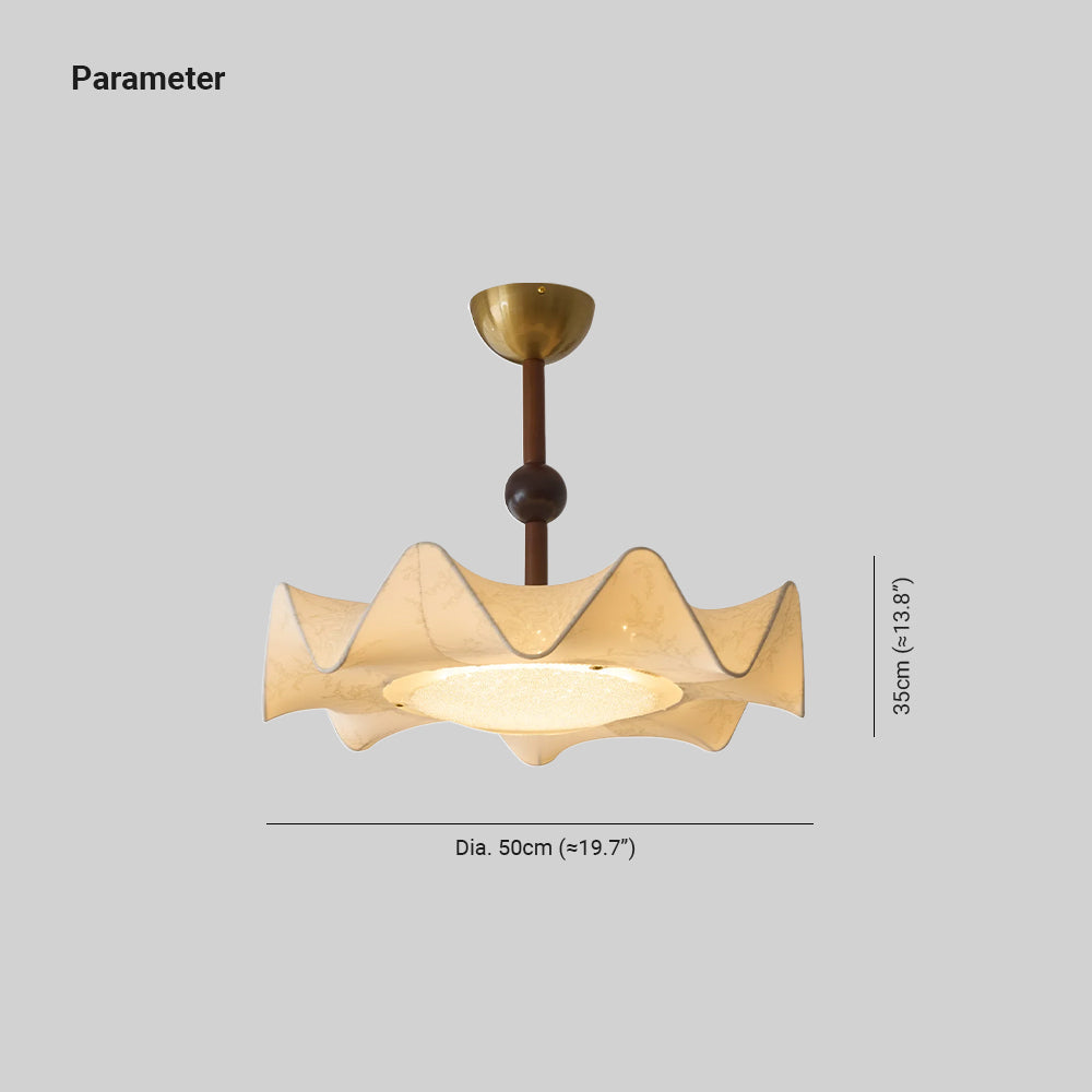 Floral geätzte Stoff-Deckenleuchte mit Holz- und Metallbasis
