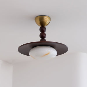Yeste Plafonnier couleur noyer et imitation albâtre blanche - Neutralighting