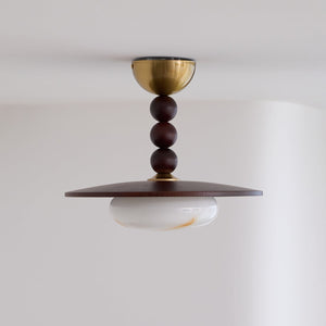 Yeste Plafonnier couleur noyer et imitation albâtre blanche - Neutralighting