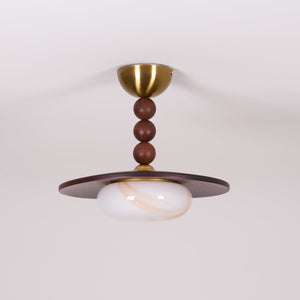 Yeste Plafonnier couleur noyer et imitation albâtre blanche - Neutralighting