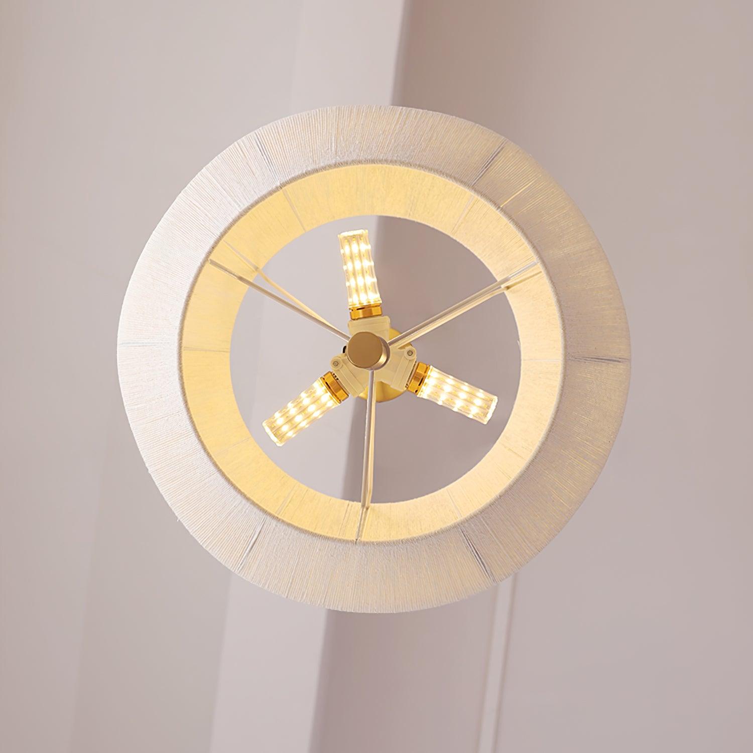 Lustre en noyer avec abat-jour en fil de coton