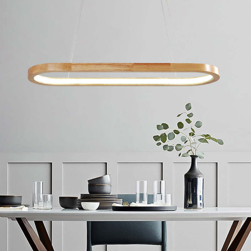 Suspension ovale en bois avec température de couleur dimmable