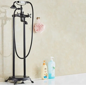 Antique Brass Floor Mounted Standing Bathtub Faucet Shower Mixer Set-Shower Faucet-Index Bath-Black- A-Index Bath