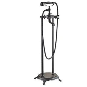 Antique Brass Floor Mounted Standing Bathtub Faucet Shower Mixer Set-Shower Faucet-Index Bath-Black- B-Index Bath