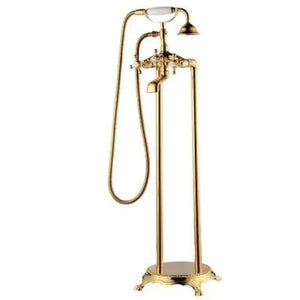 Antique Brass Floor Mounted Standing Bathtub Faucet Shower Mixer Set-Shower Faucet-Index Bath-Gold-Index Bath