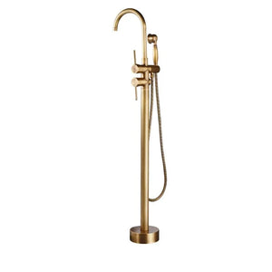 Antique Brass Floor Standing Bathtub Filler with Hand Shower Faucet