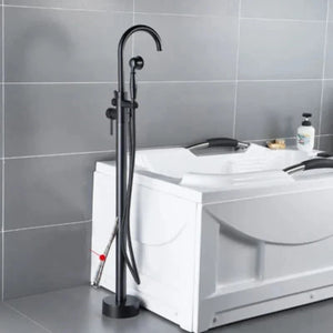 Antique Brass Floor Standing Bathtub Filler with Hand Shower Faucet